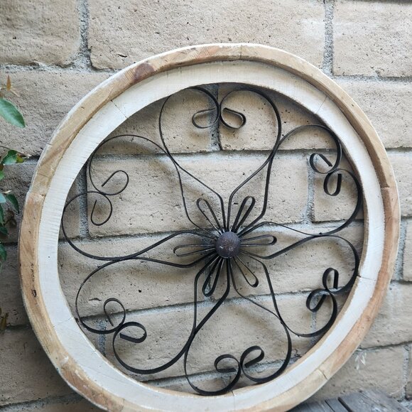 Metal Round Arch Wood Frame Distress White Shabby Chic Rovigoto 29" - Picture 3 of 4